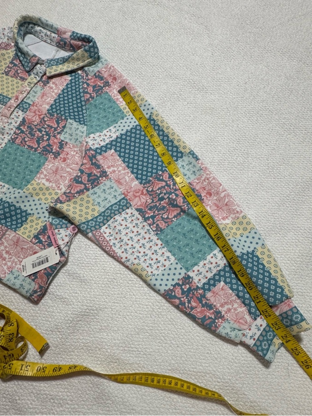 Simply Southern Women L Multi Patchwork Floral Print Slightly Cropped Polo Shirt - Picture 10 of 13